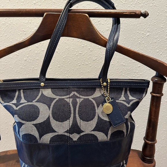 Coach Blue and Gray Signature Tote - Picture 1 of 5